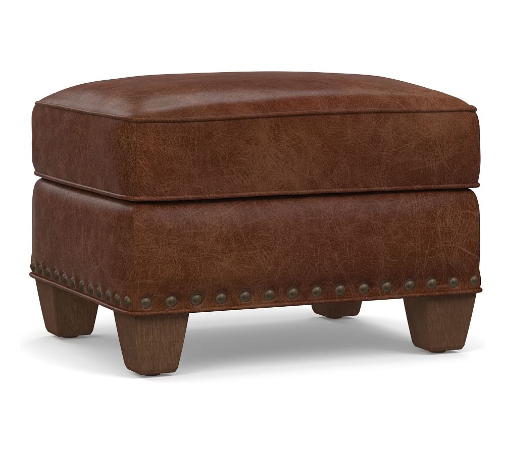 Round Rolling Footstool in Cognac Leather - Ottomans - Sweet
