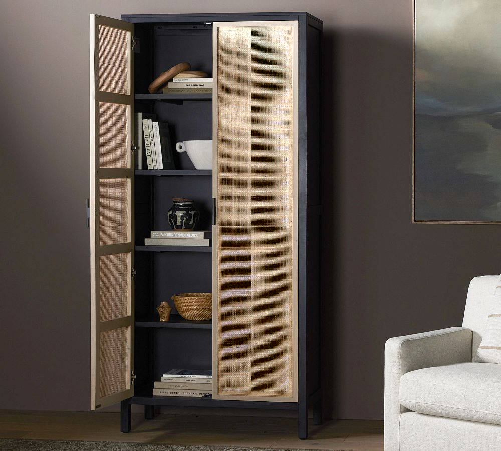 Dolores Cane Tall Storage Cabinet | Pottery Barn