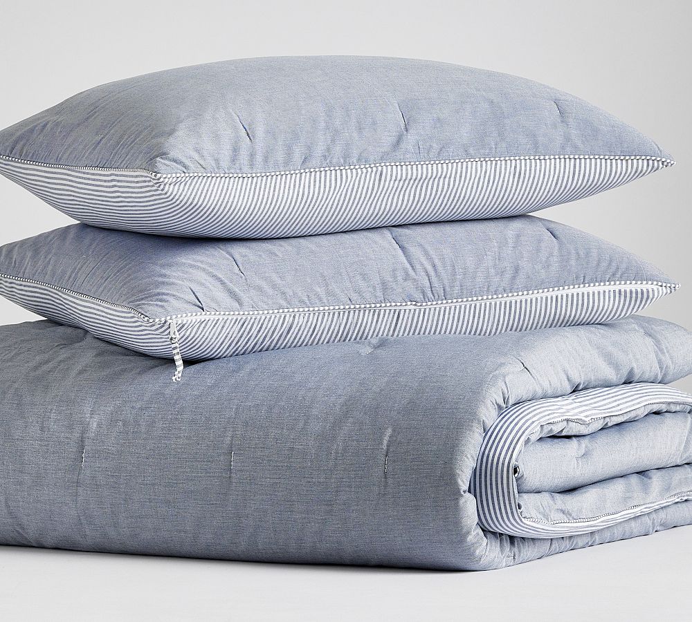 3-Piece Silas Reversible Striped Cotton Comforter & Shams Set
