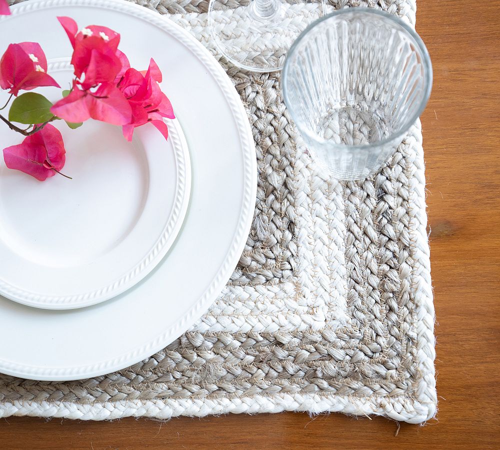 Two-Toned Striped Hand-Braided Jute Placemats - Set of 4