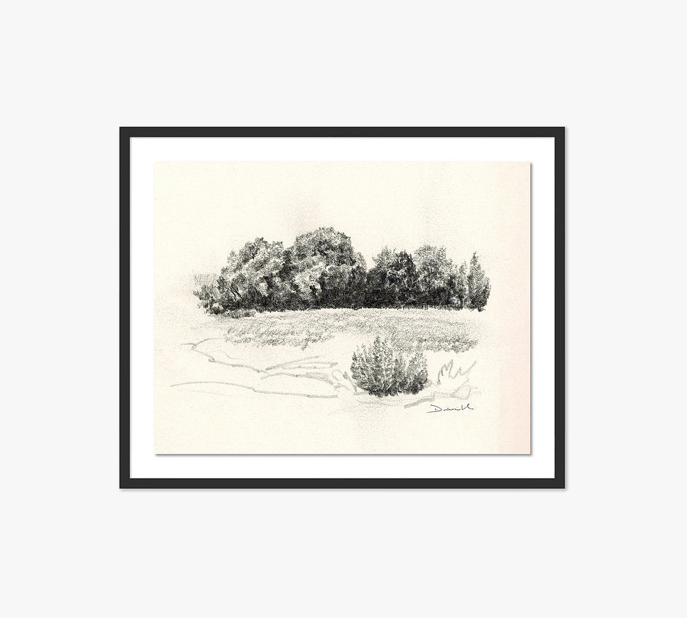 Land Sketch II By Dan Hobday with Maple Frame