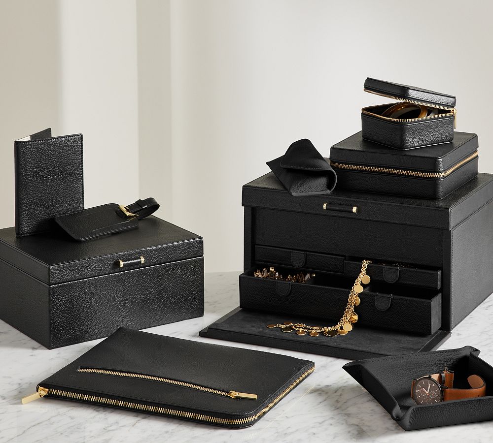 PU Leather And Velvet Black Watch Box Organizer Case, For Gifting, Size: 34  X 20 X