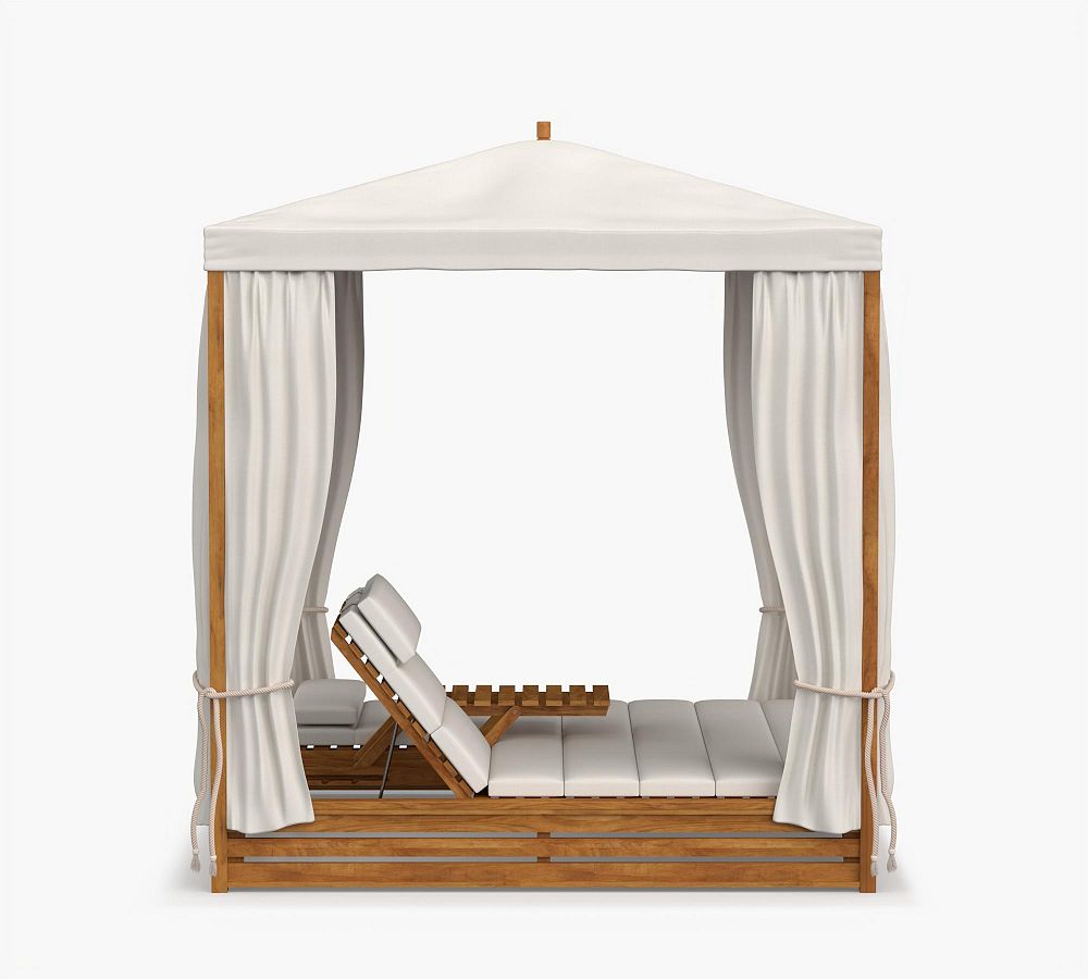 Pottery Barn Madera Teak Daybed Double Chaise Lounge with Canopy The