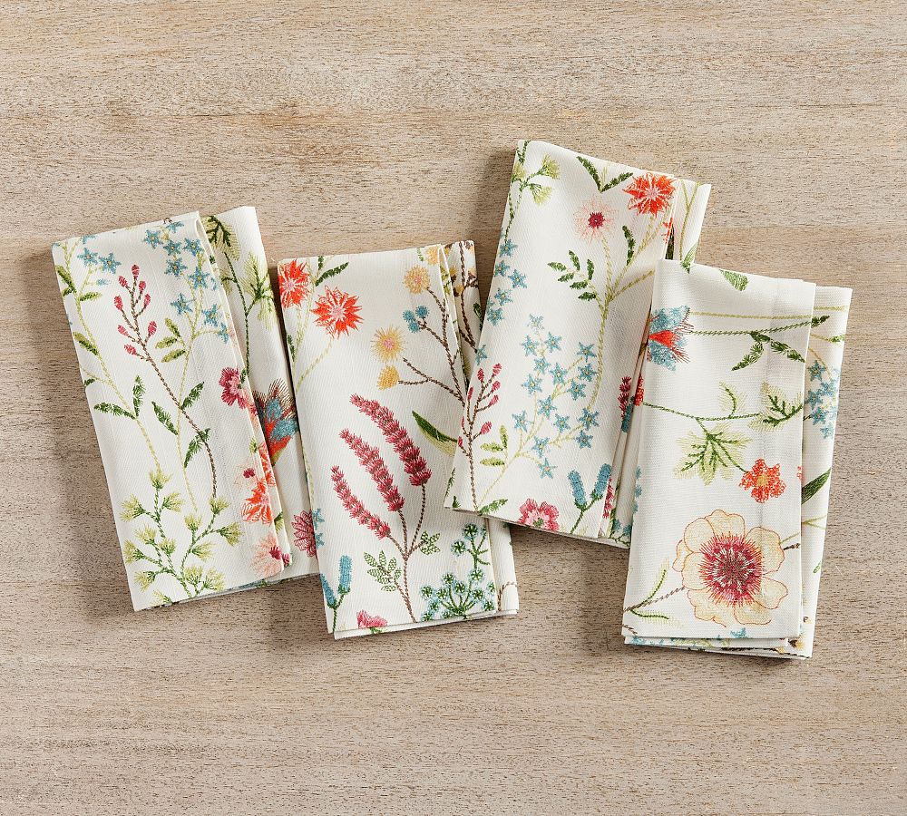 Printed Floral Linen Napkins Set of 4.