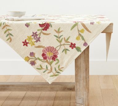 Liana Crewel Embroidered Cotton/Linen Table Throw | Pottery Barn