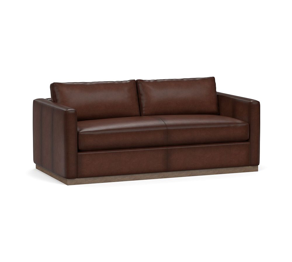 Carmel Square Slim Arm Leather Sleeper Sofa with Wood Base