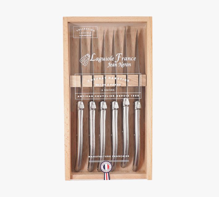 Laguiole 6 Piece Black Knife Set in Wooden Gift Box with Acrylic Lid