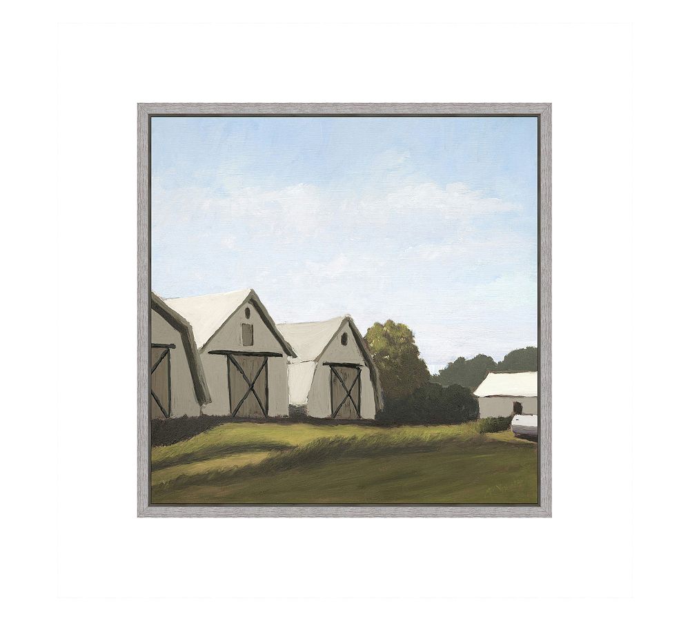Farmhouses At Sunset Framed Canvas