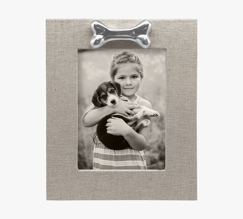 Linen Picture Frame with Silver Dog Bone