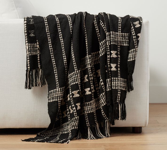 Monogram Blanket Shawl - Oversized Square Black Scarf