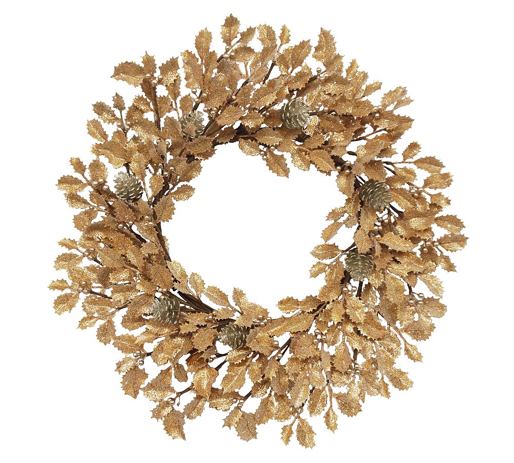 Faux Glitter Gold Holly Wreath & Garland Pottery Barn
