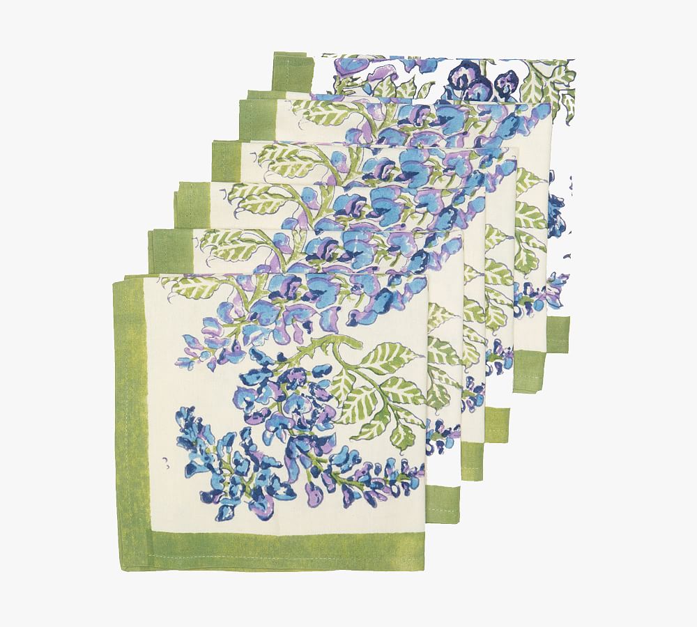 Wisteria Blockprint Cotton Napkins - Set of 6 | Pottery Barn