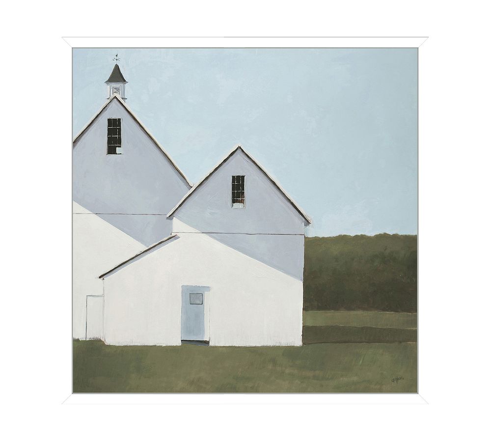 White Barn Framed Canvas