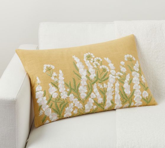 Grace Floral Embroidered Lumbar Pillow