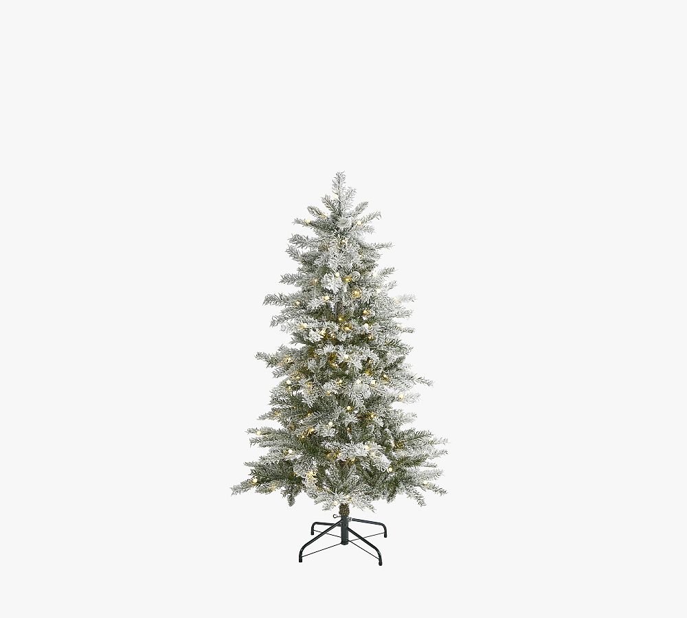 Lit Slim Flocked Nova Scotia Spruce Faux Christmas Tree