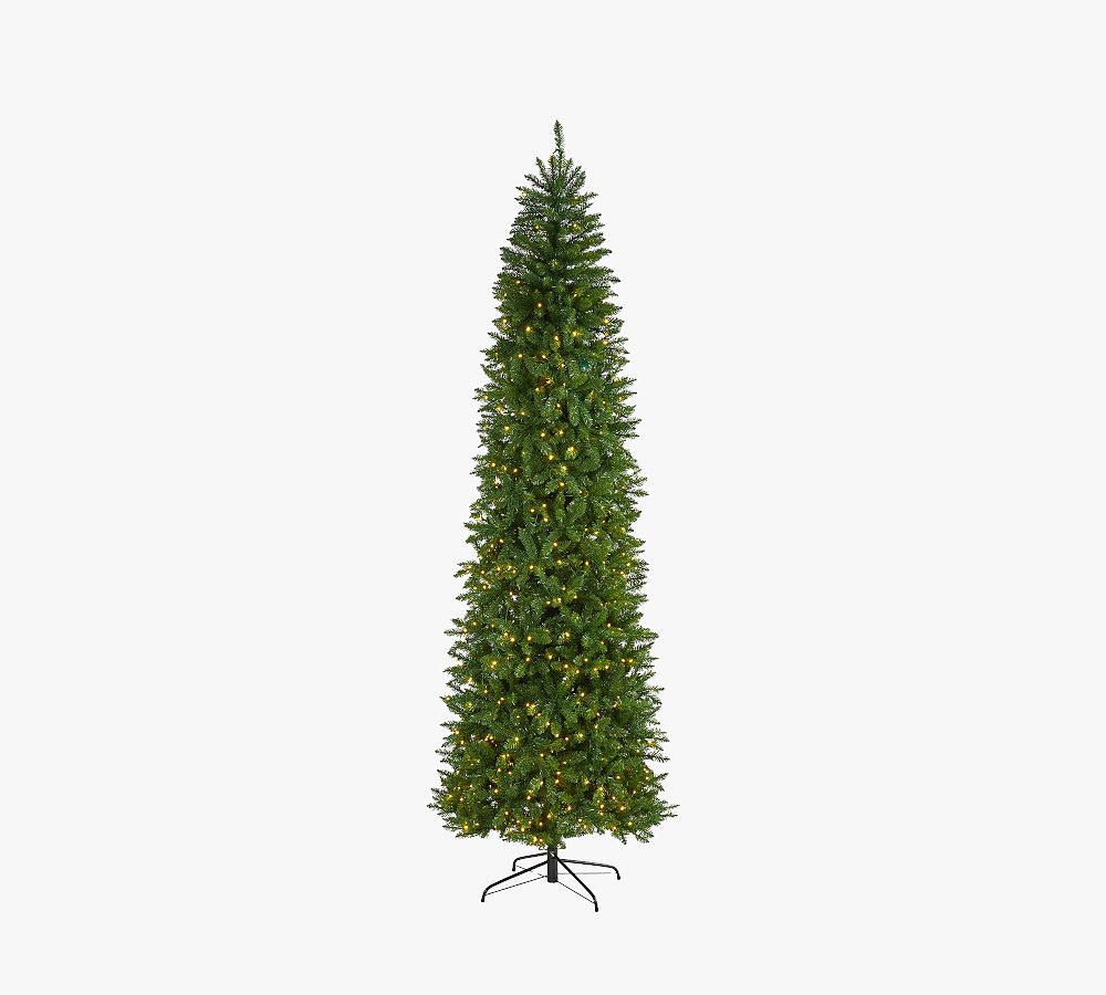 Lit Slim Green Mountain Pine Faux Christmas Tree