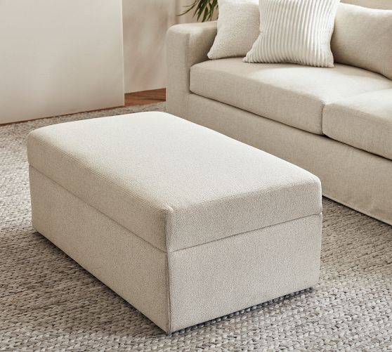 Big Sur Upholstered Storage Ottoman with Pull Out Table Pottery Barn