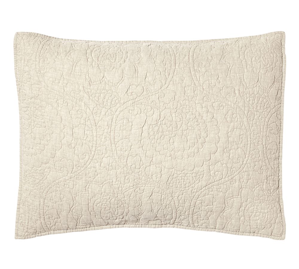 Belgian Flax Linen Floral Stitch Quilted Sham