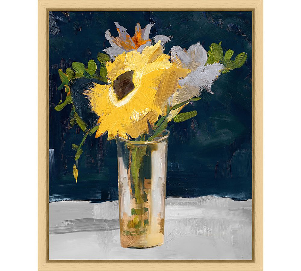Sunflower on Indigo Framed Canvas