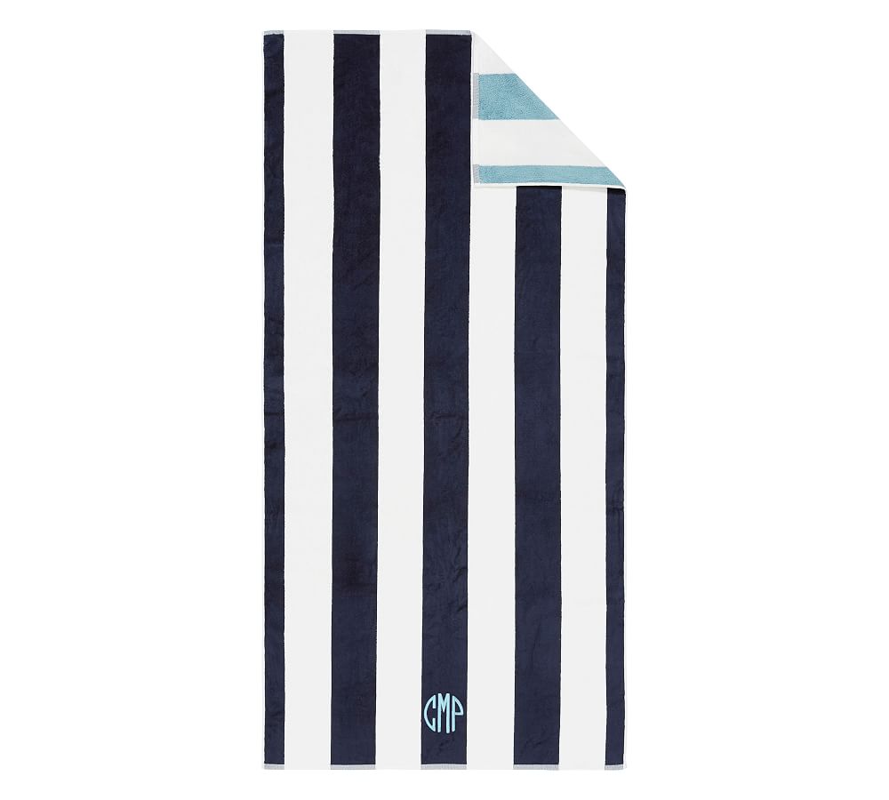 Reversible Awning Striped Beach Towel - Navy/Seabreeze | Pottery Barn
