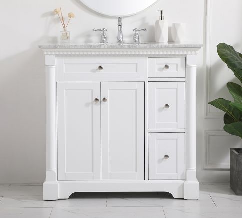 86 inch Single Sink Bathroom Vanity Set Including Makeup Table and 3  Matching Mirrors Antique White Color (86Wx22Dx36H) S7530