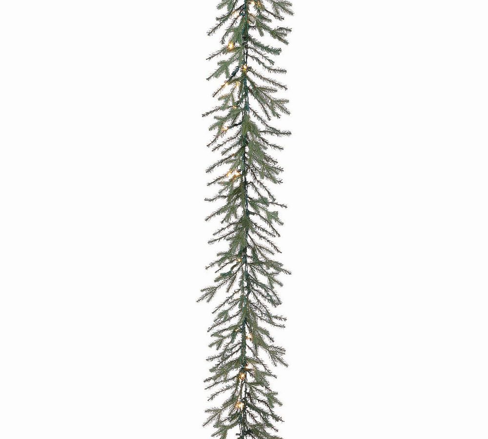 Lit Faux Thin Pine Wreath & Garland