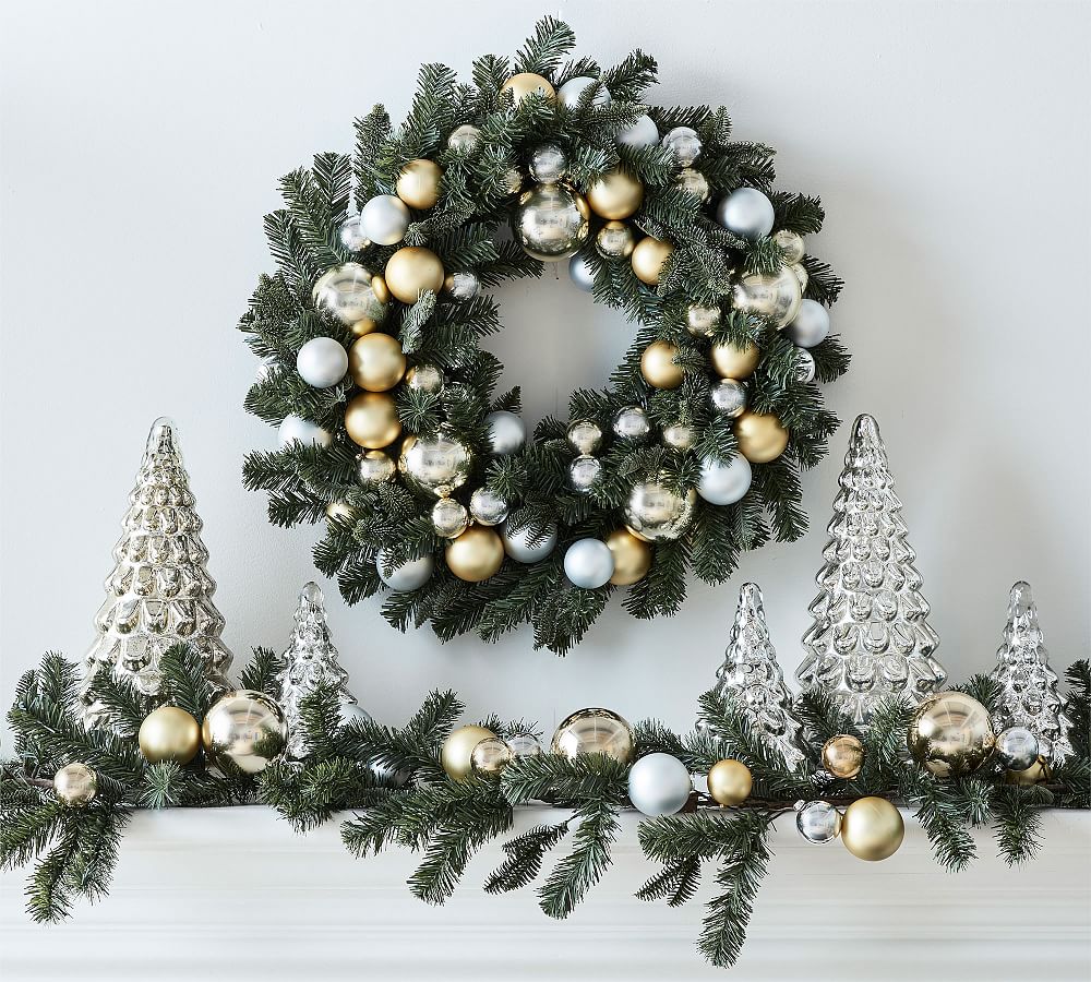 Faux Pine Ornament Wreath &amp; Garland