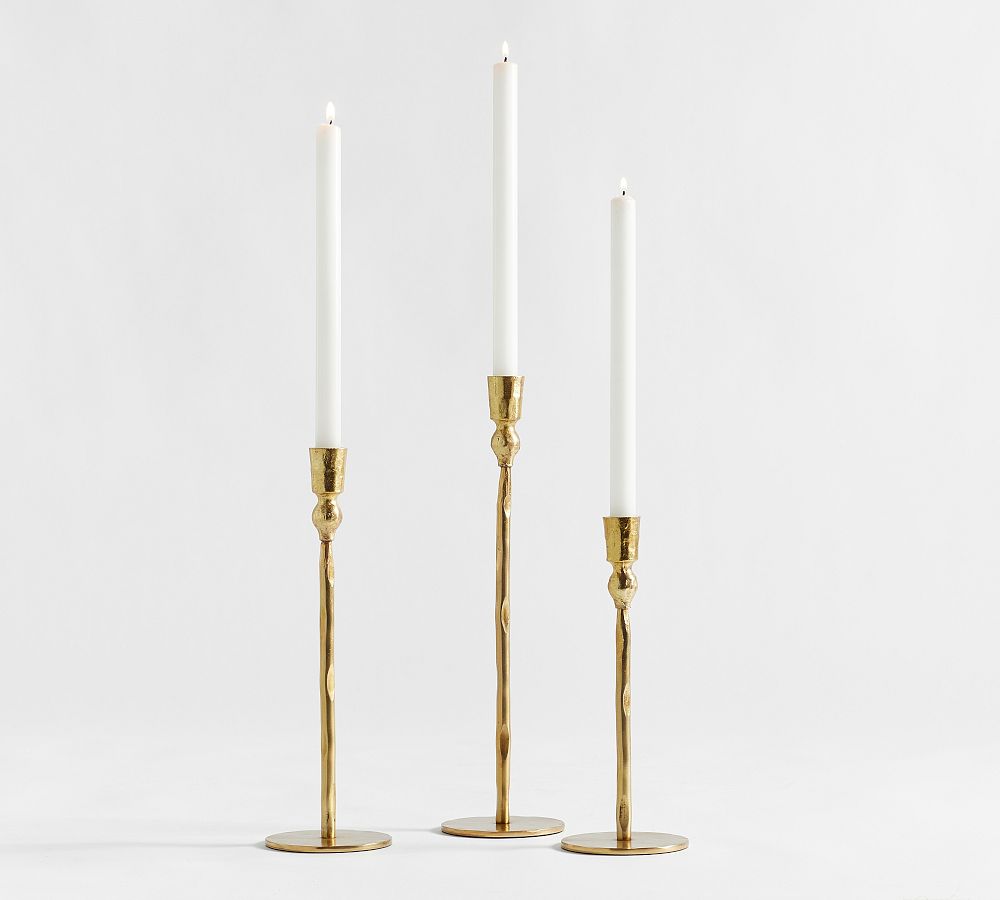 Poconos Hammered Taper Candleholders - Set of 3, Brass