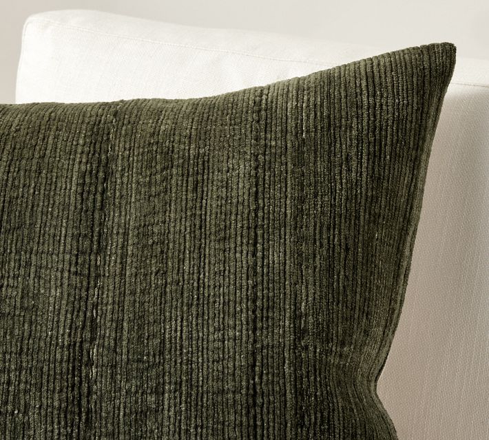 Soft Textured Olive Green Chenille Pillow Cover, Geometric Thick