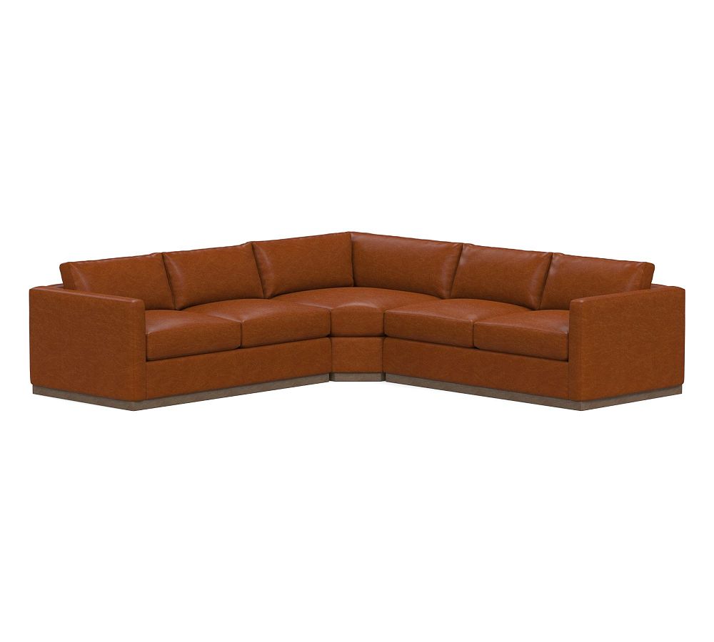 Carmel Square Slim Arm Leather 3-Piece L-Shaped Wedge Sectional with Wood Base