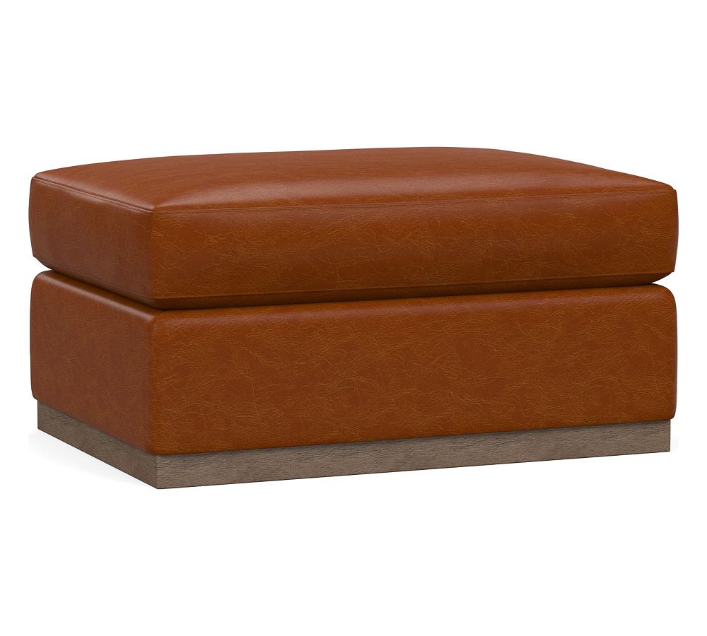 Carmel Square Slim Arm Leather Sectional Ottoman with Wood Base