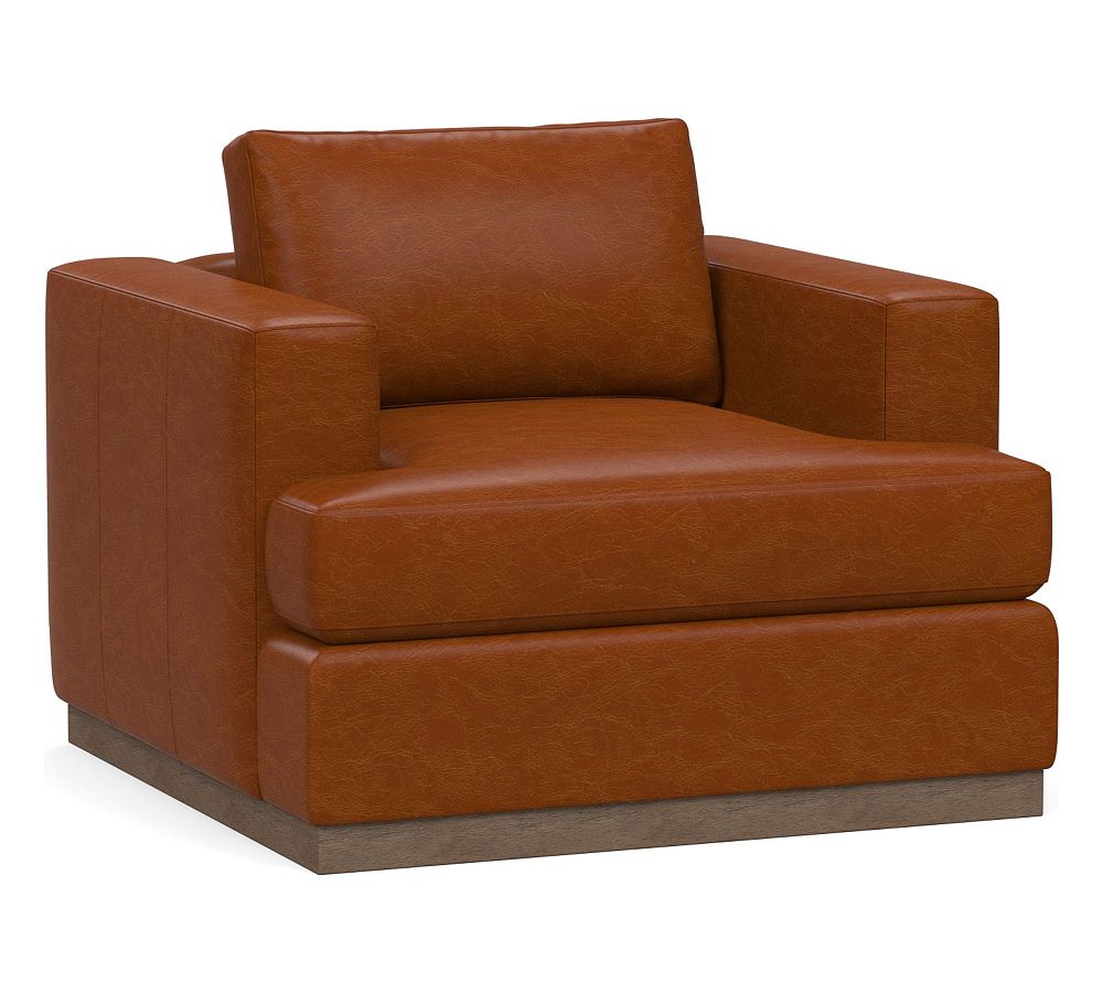 Carmel Recessed Square Arm Leather Armchair with Wood Base