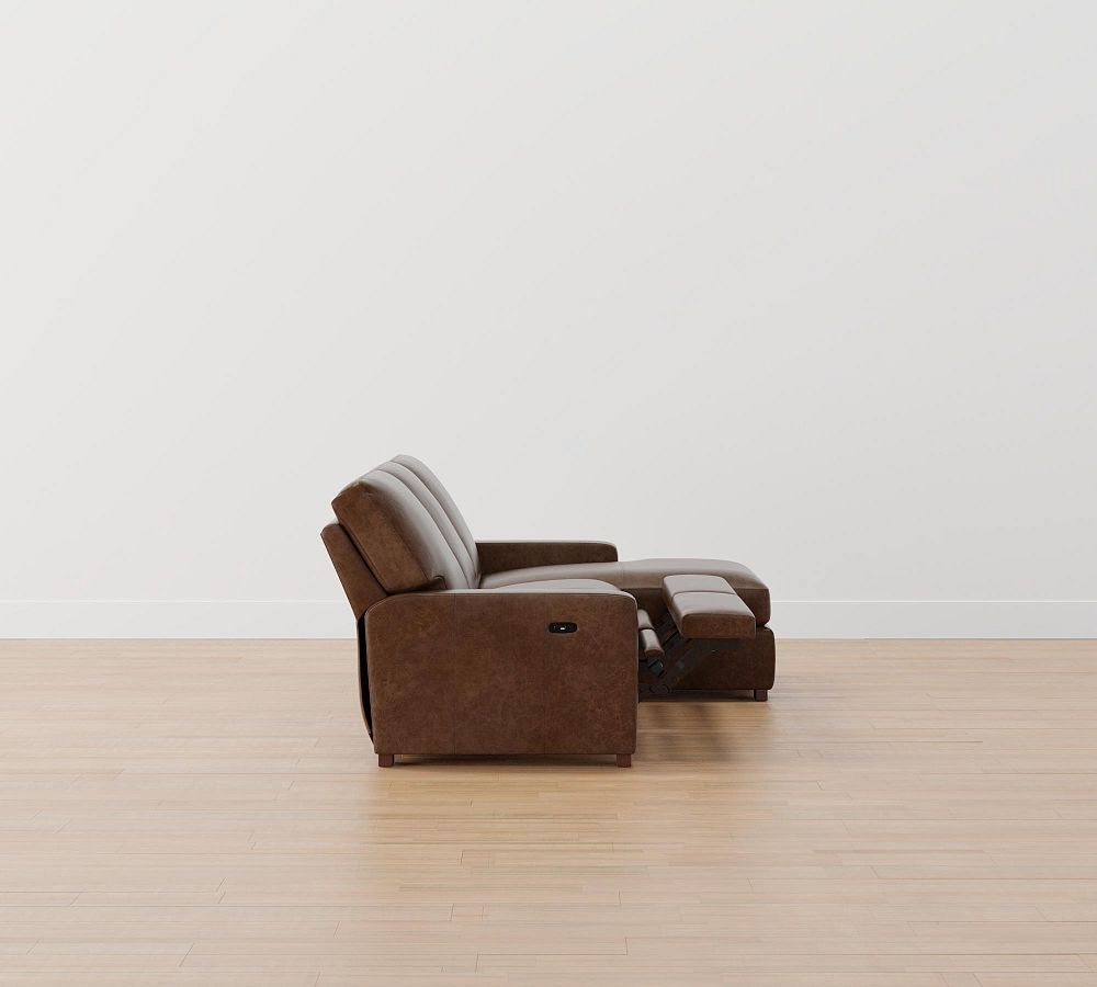 Turner Square Arm Leather Power Reclining Chaise Sectional Pottery Barn