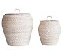 Bruno White Rattan Baskets With Lids, Set of 2 | Pottery Barn