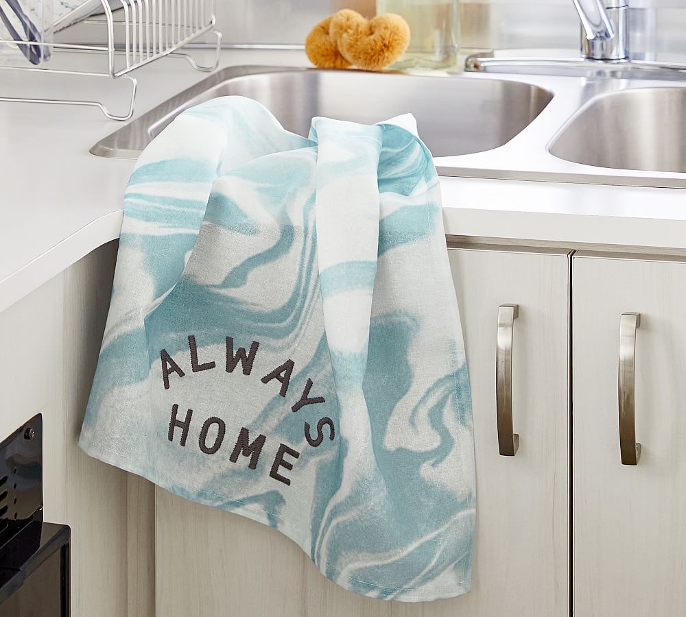 Stack of kitchen towels, dish towels, tea towels on a kitchen counter,  kitchen worktop Stock Illustration