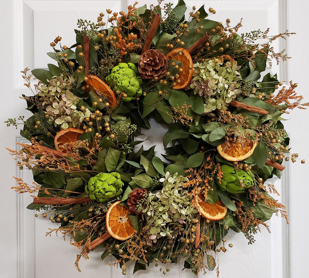 Fresh Eucalyptus Wall Hanging Swag With Dried Roses, Fresh Wreath