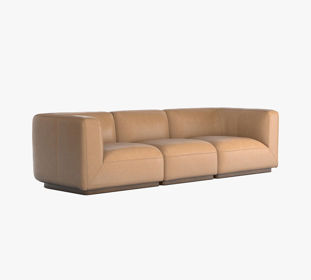 Mila Leather Square Arm 3-Piece Modular Sofa