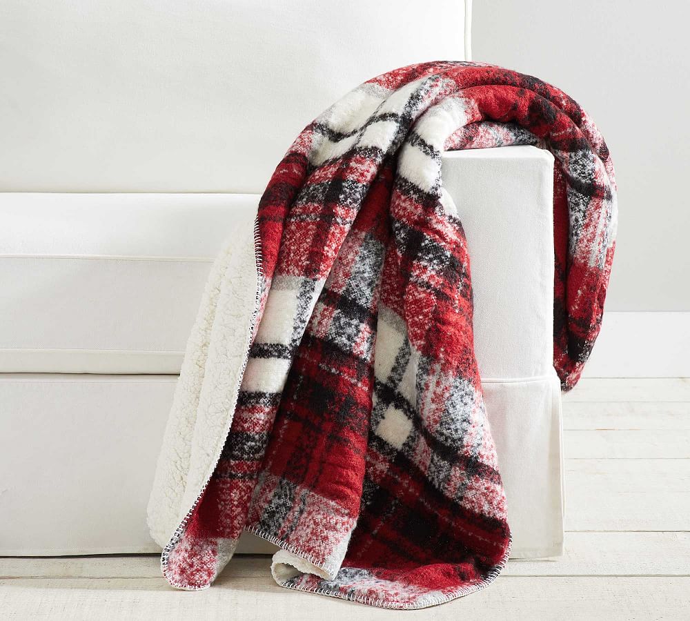 Lodge Plaid Sherpa Back Throw Pottery Barn