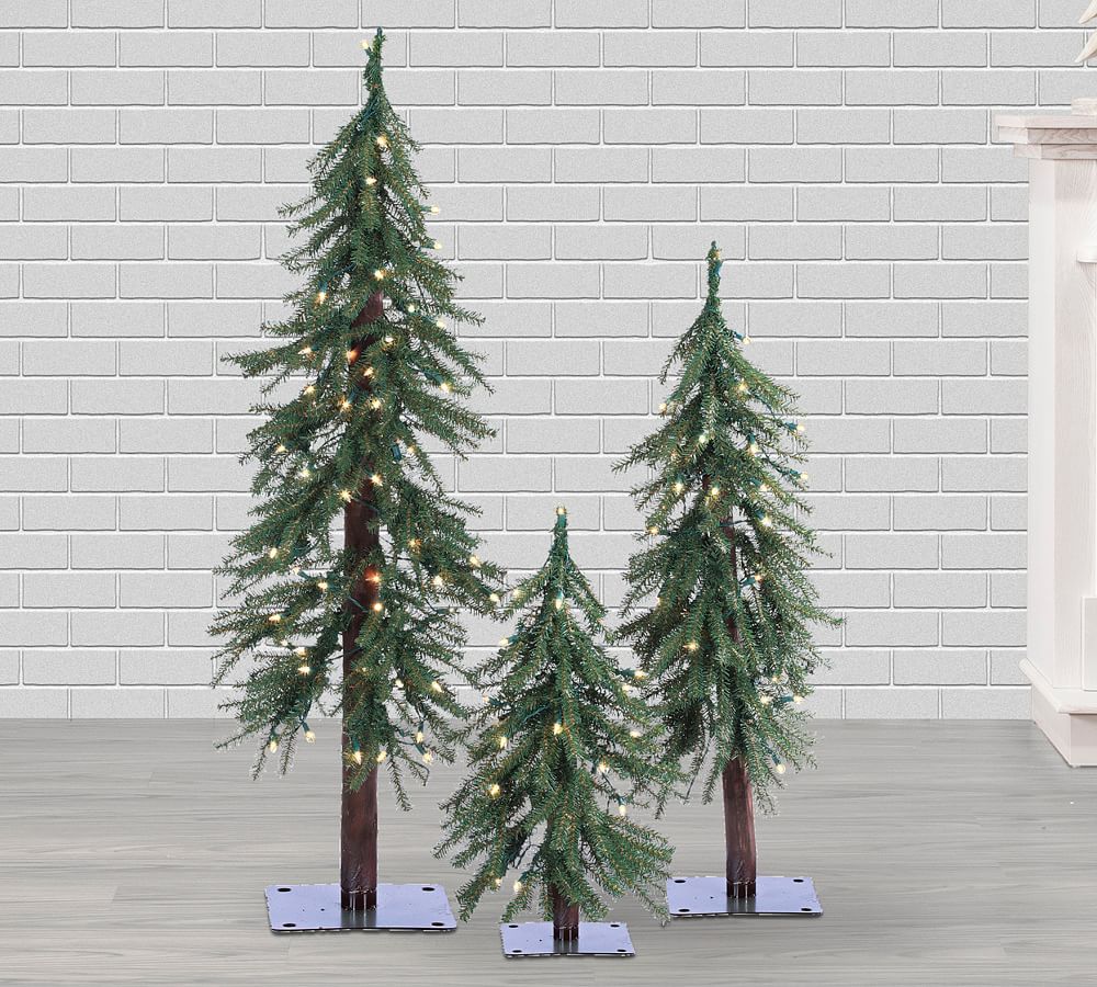 Lit Faux Alpine Trees with Clear Lights - Set of 3 - 2 Ft., 3 Ft., & 4 Ft.