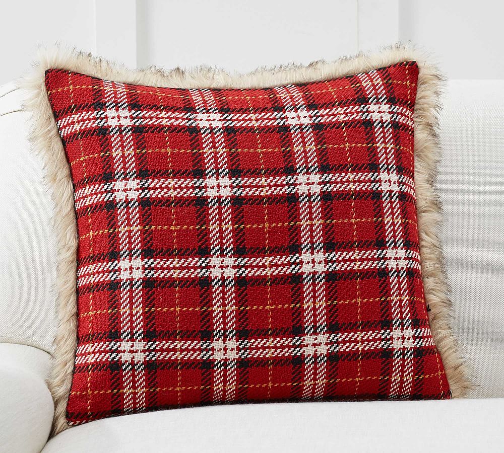 Nottingham Plaid w/ Faux Fur Back Decorative Pillow Cover Pottery Barn