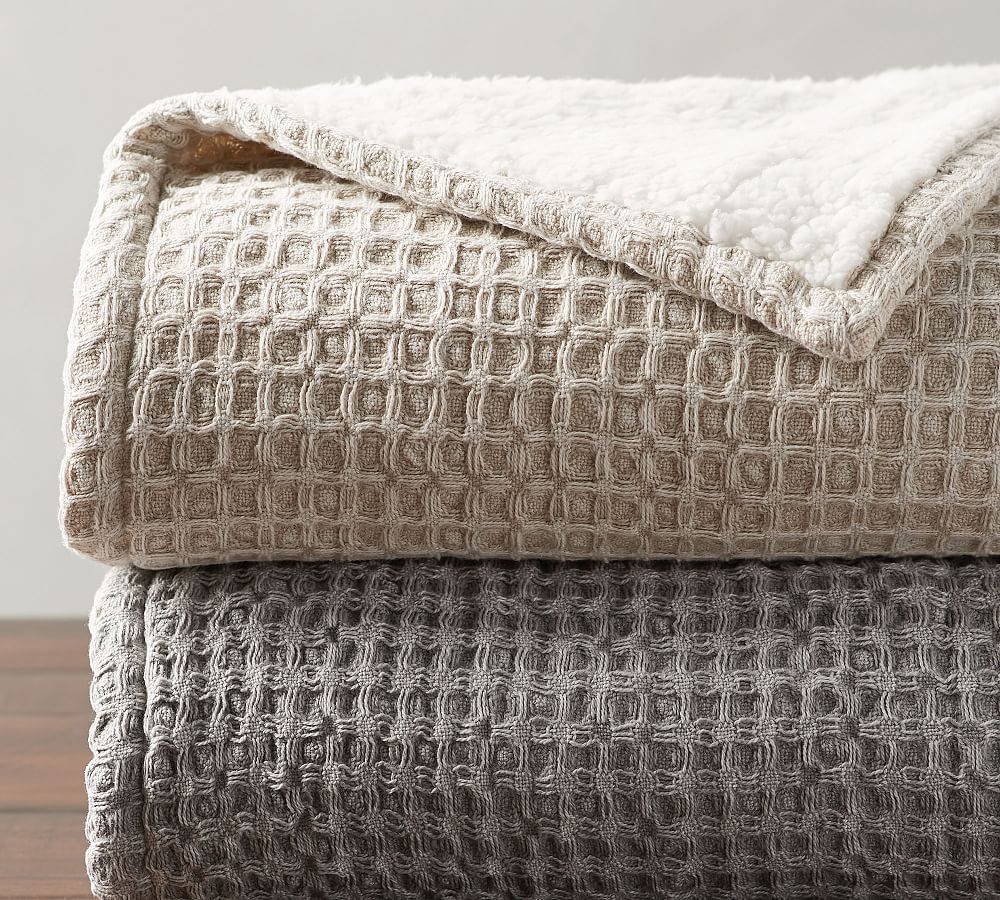 Waffle Weave Sherpa Throw Blanket Pottery Barn