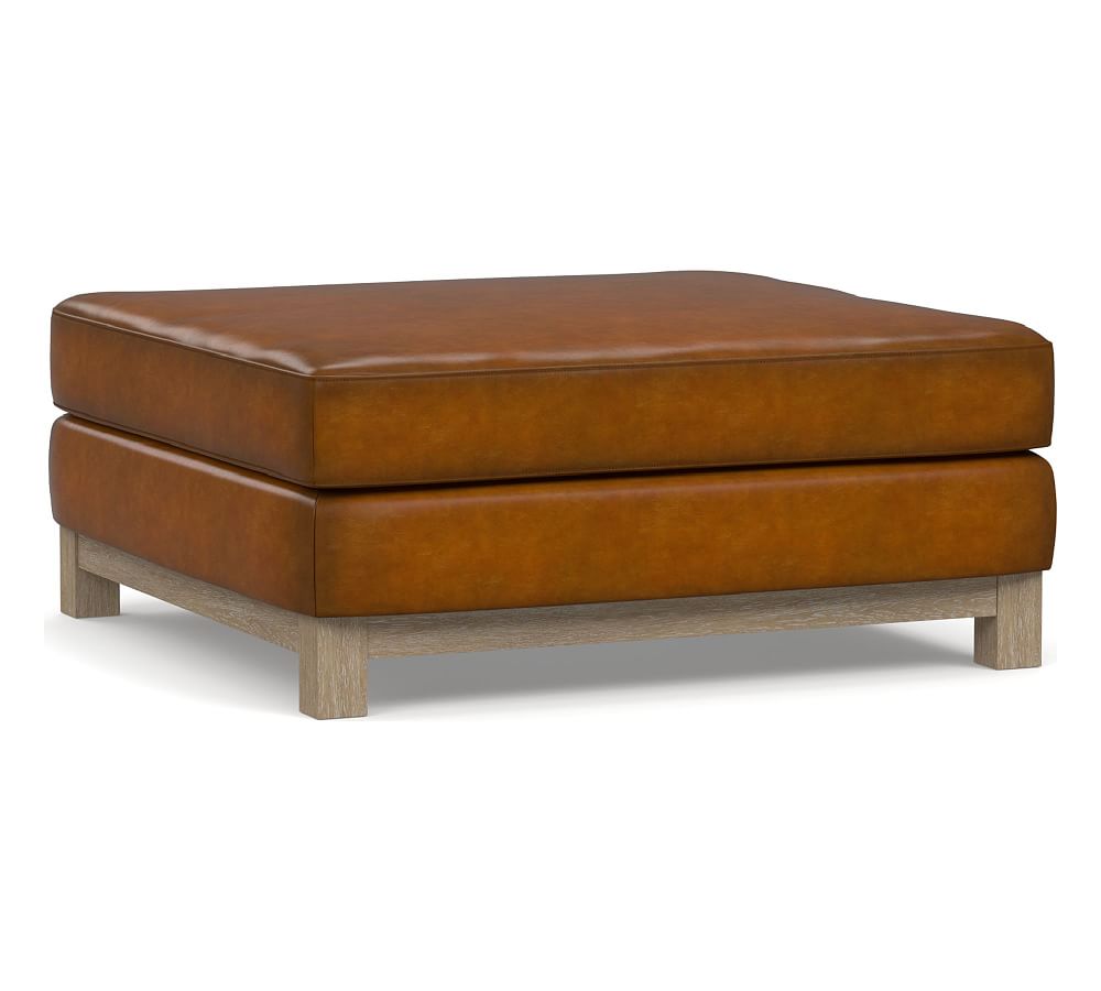 Pottery Barn Jake Leather Sectional Ottoman with Seadrift Wood Base