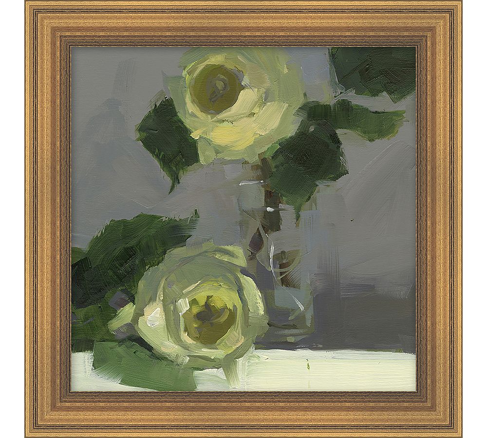 Yellow Roses Still Life Framed Canvas