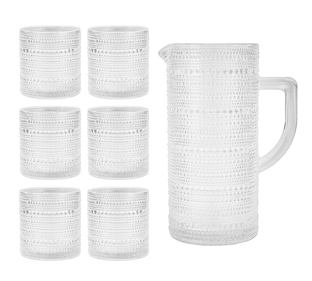 Jupiter Beaded Glass Pitcher with 6 Double Old Fashioned Glasses