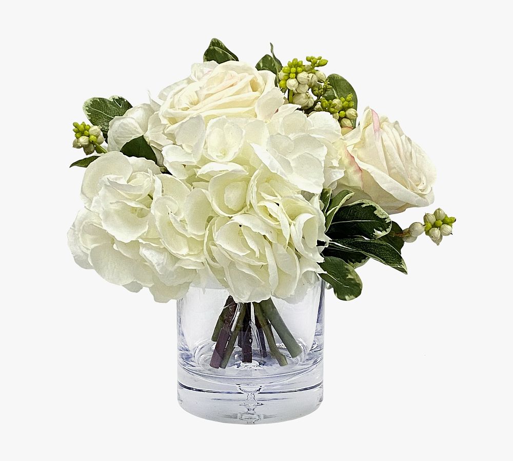 Faux Hydrangea & White Rose Mixed Composed Arrangement