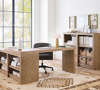 L shaped store rotating desk