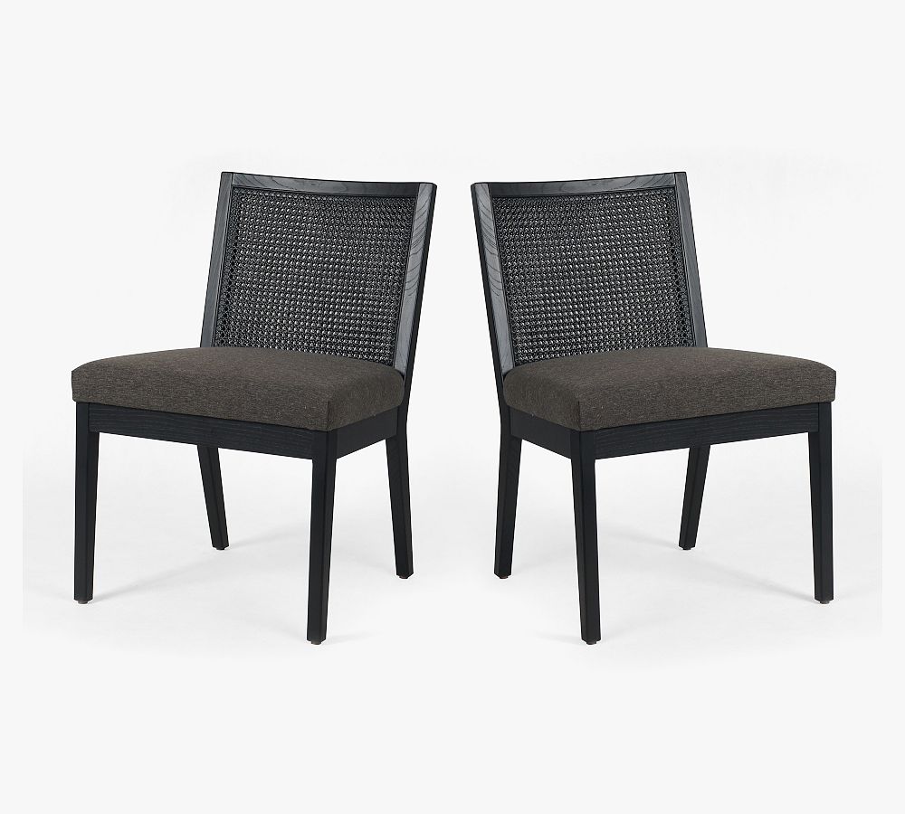 Lisbon Upholstered Black Cane Dining Side Chairs - Set of 2