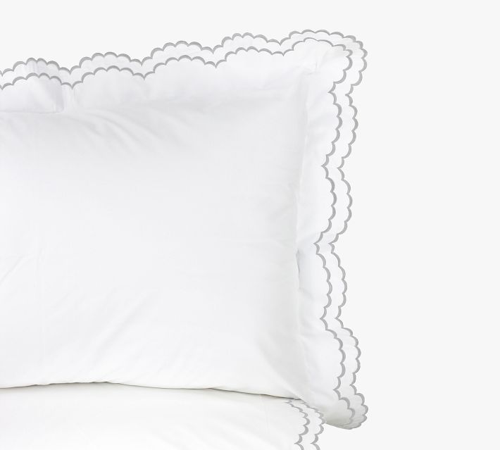 Maci Double Scalloped Percale Embroidered Duvet Cover Set