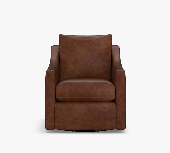 Ayden Slope Arm Leather Swivel Glider Pottery Barn