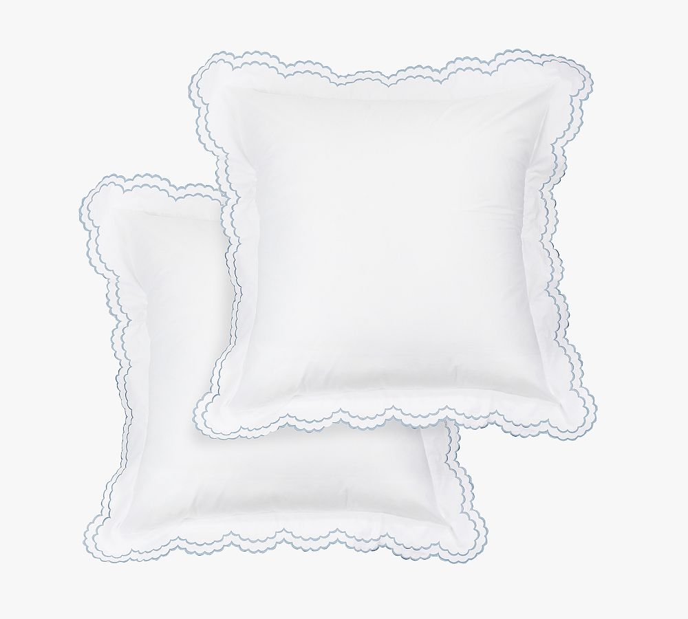 Maci Double Scalloped Percale Embroidered Sham - Set of 2